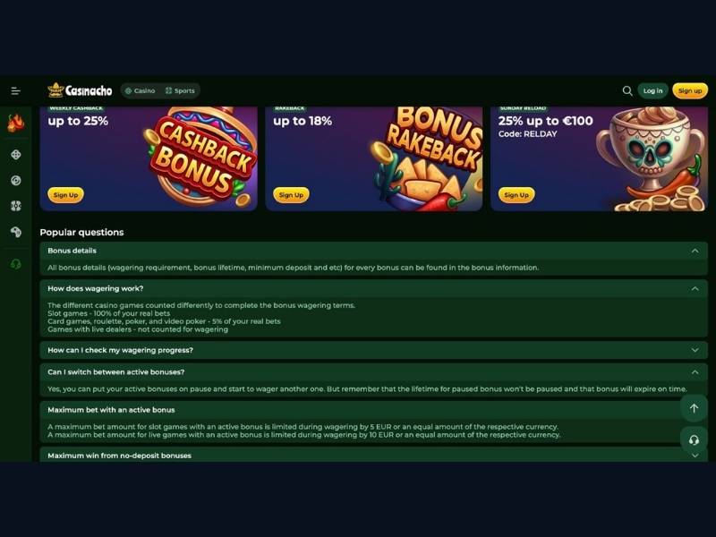 Willkommenspaket und Instant Win Crash Games Kompatibilität bei Casinacho Casino für Deutschland